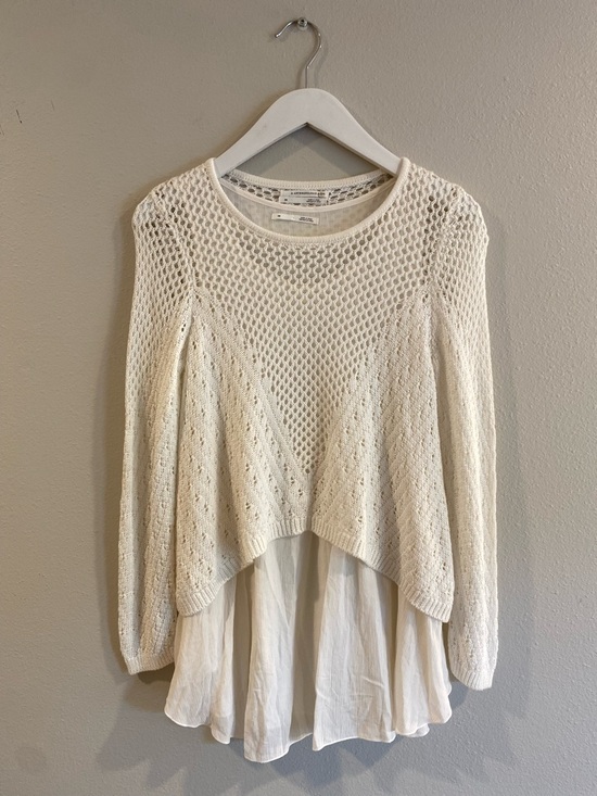 Anthropologie Sweaters - Anthropologie Sweater Ivory Crochet Open Knit Layered Set Size XS Boho Festival